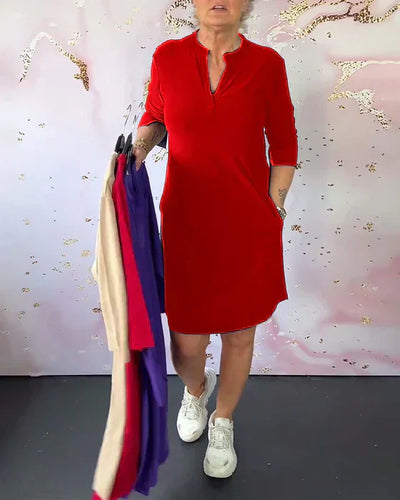 Hanneke™ | Solid V-Neck Dress