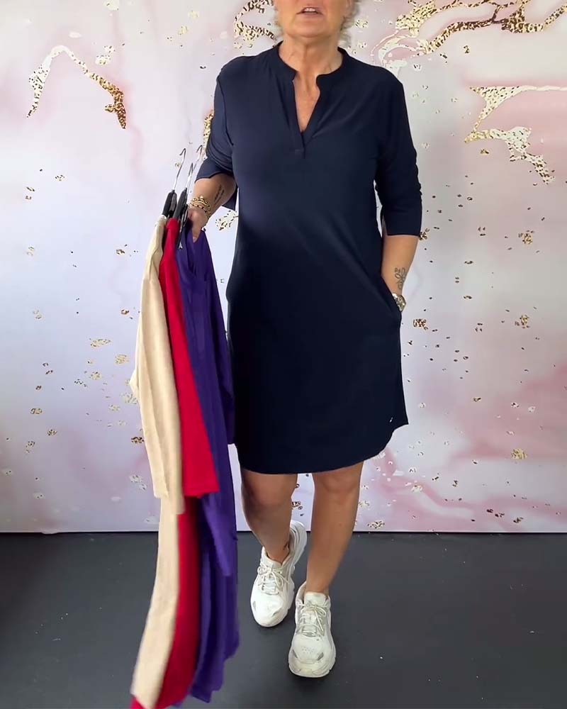 Hanneke™ | Solid V-Neck Dress