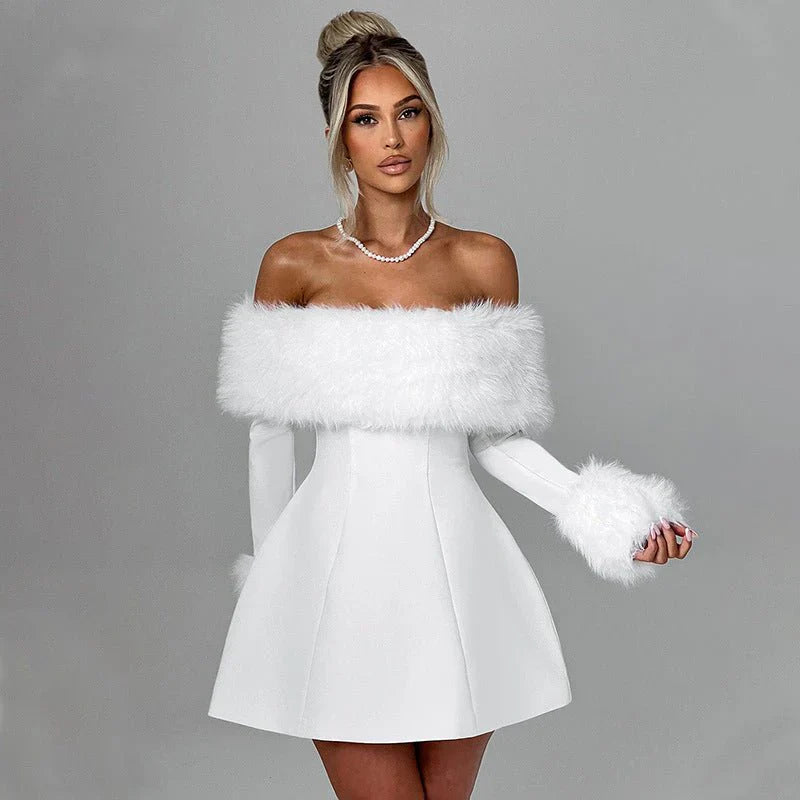 Luxe Off-Shoulder Velvet Women's Dress with Long Sleeves